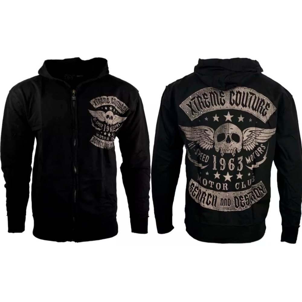 Xtreme Couture by Affliction Men's Hoodie FADED IRON Skull Biker Black $79